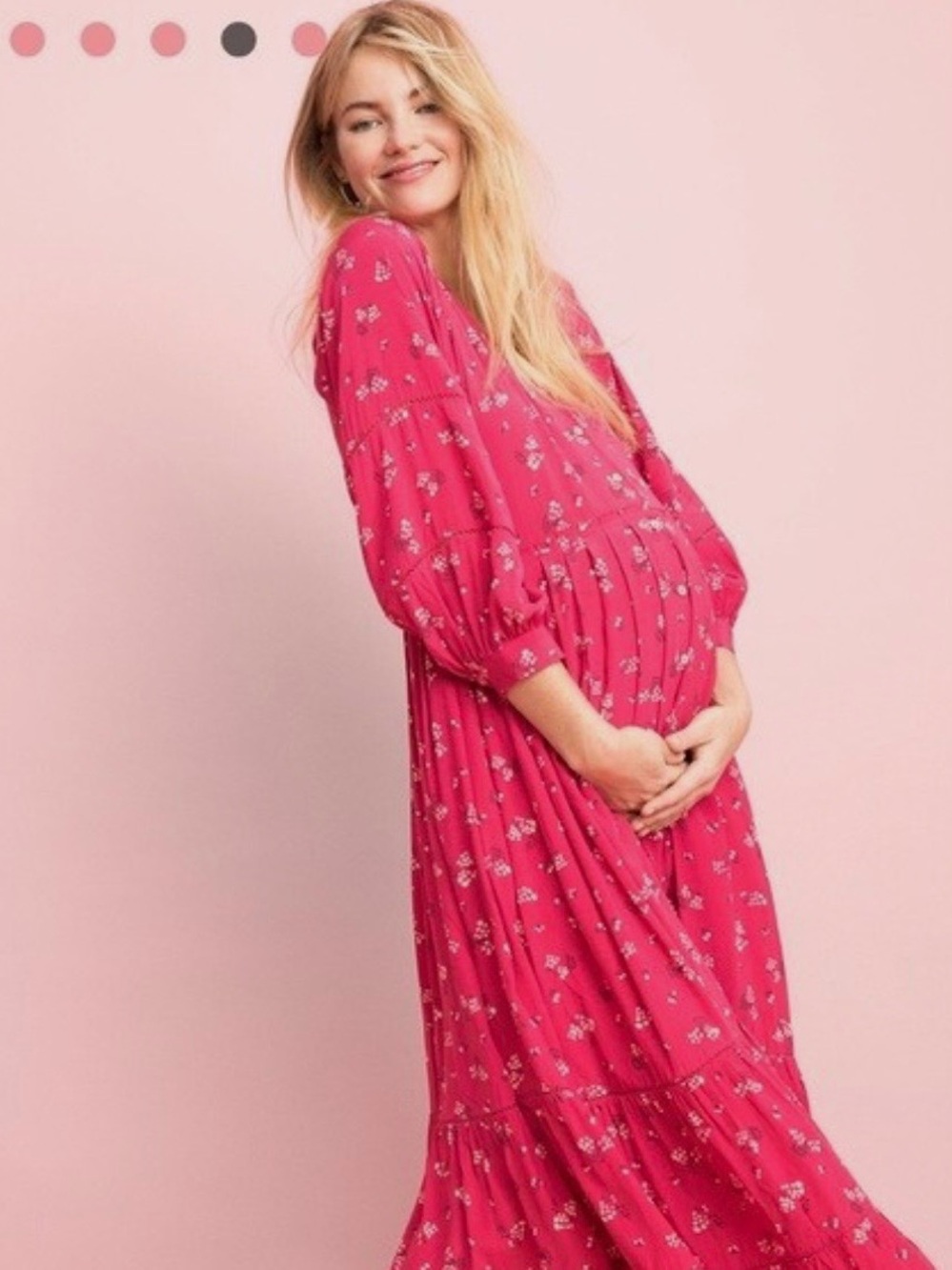 Floral V-Neck Midi Dress in Rose Red - Picture 2 of 5
